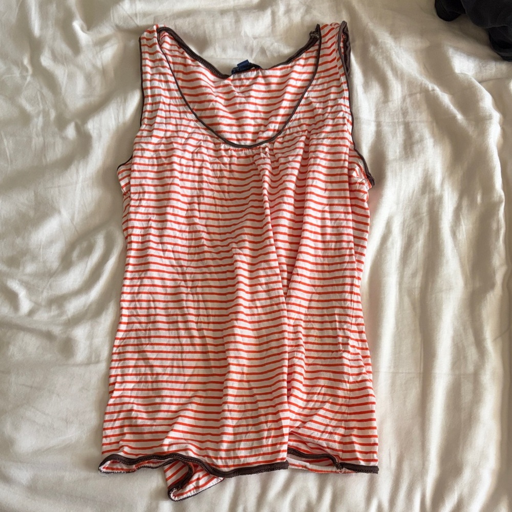 Lilla P Coral and White Striped Tank Top with Dark Trim